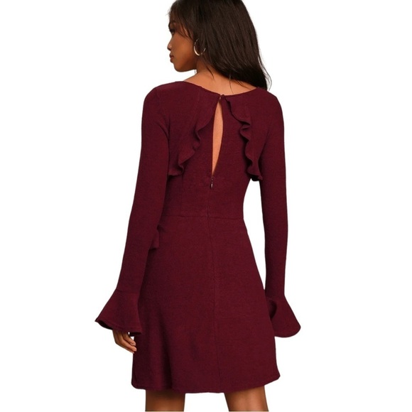 Lulus Favorite Tune Burgundy Faux Wrap Sweater Dress - Picture 4 of 16